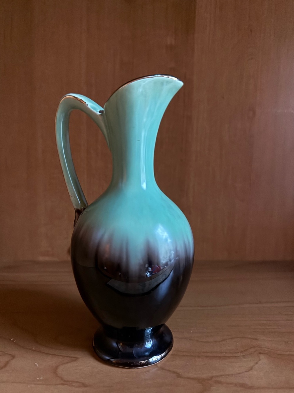 Vintage Handcrafted Green and Brown Dripped Glaze Ceramic Vase made in Germany